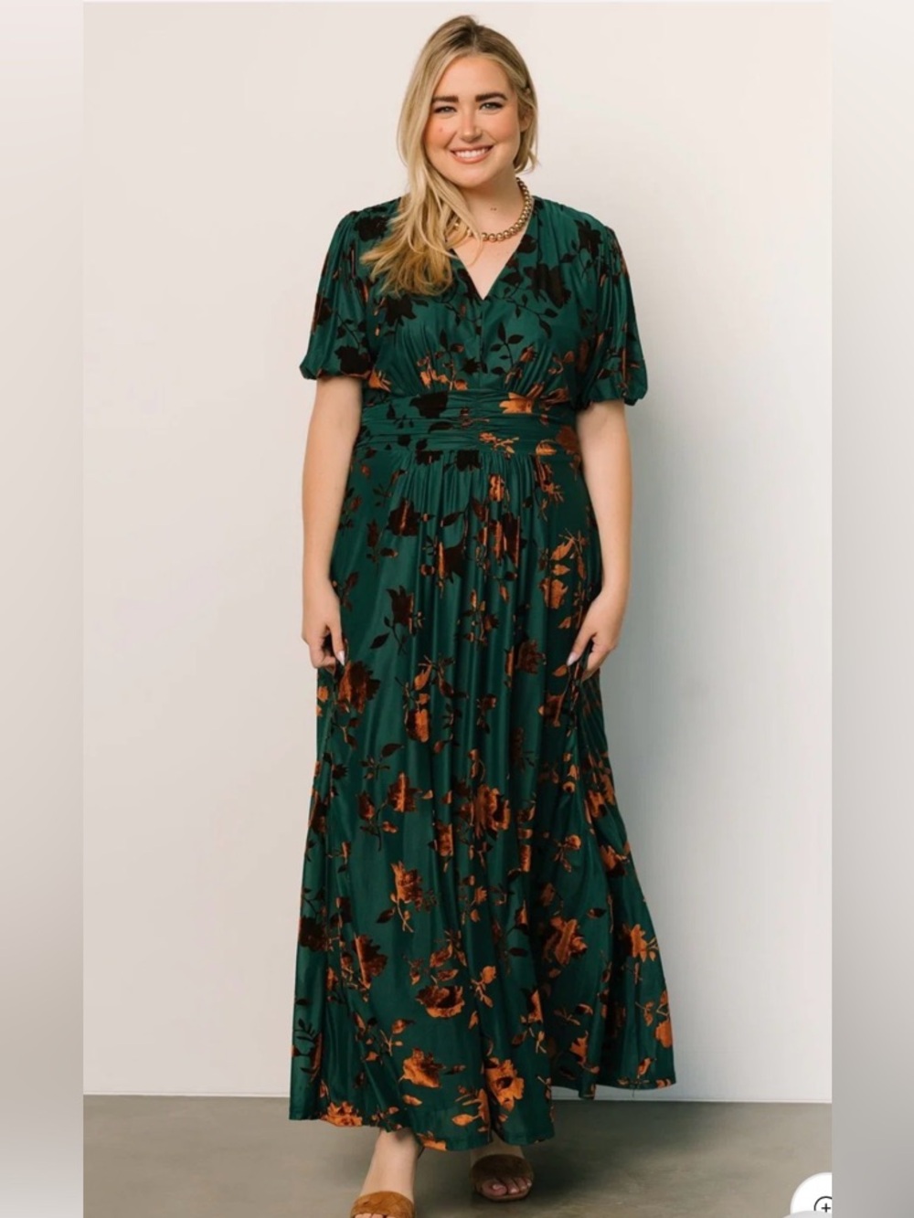 BNWT Baltic Born Leslie velvet maxi dress in jade and bronze size 1X